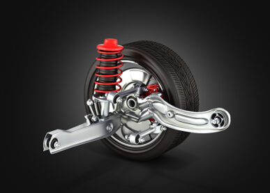 suspension of the car with wheel on black background 3d